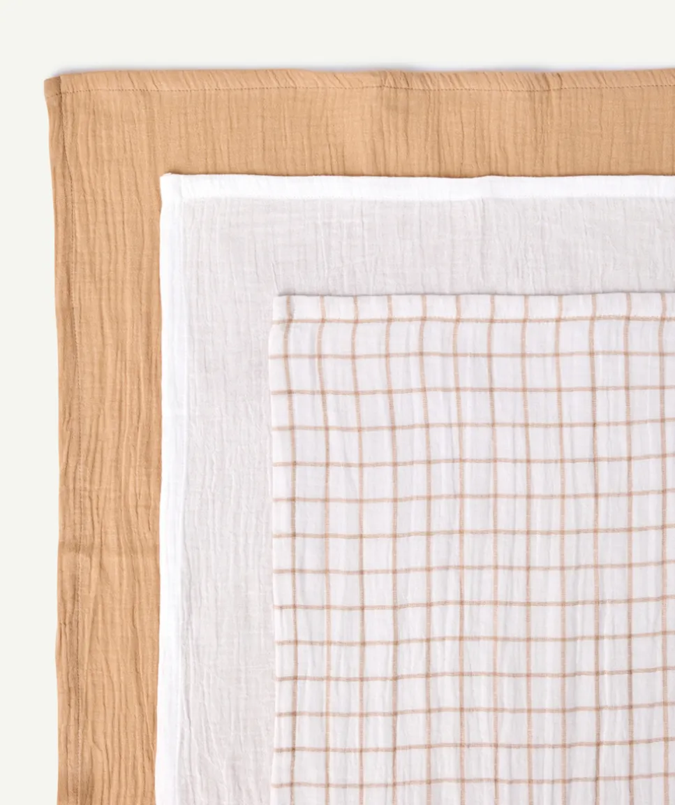 Lot de 3 langes mixte imprimé beige carreaux