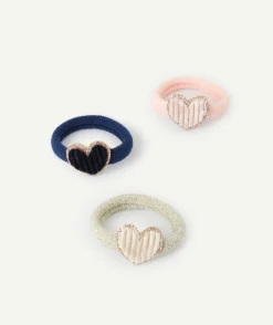 Lot de 3 élastiques bébé fille coeurs unis et pailletés