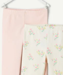 Lot de 2 leggings bébé fille imprimé et rose