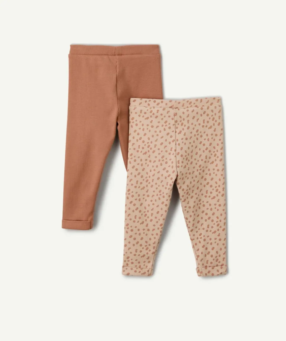 Lot de 2 leggings bébé fille marron imprimé