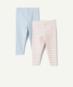 Lot de 2 leggings bébé fille rayé et uni