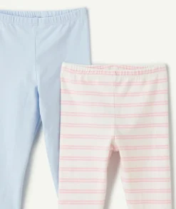 Lot de 2 leggings bébé fille rayé et uni
