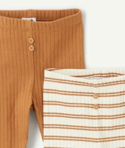 Lot de 2 leggings bébé rayés et unis