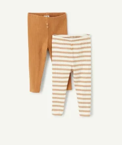 Lot de 2 leggings bébé rayés et unis