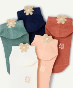 Lot de 5 paires de chaussettes fille unies avec fleurs