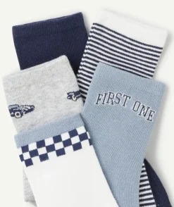 Lot de 5 paires de chaussettes garçon bleu gris et blanc