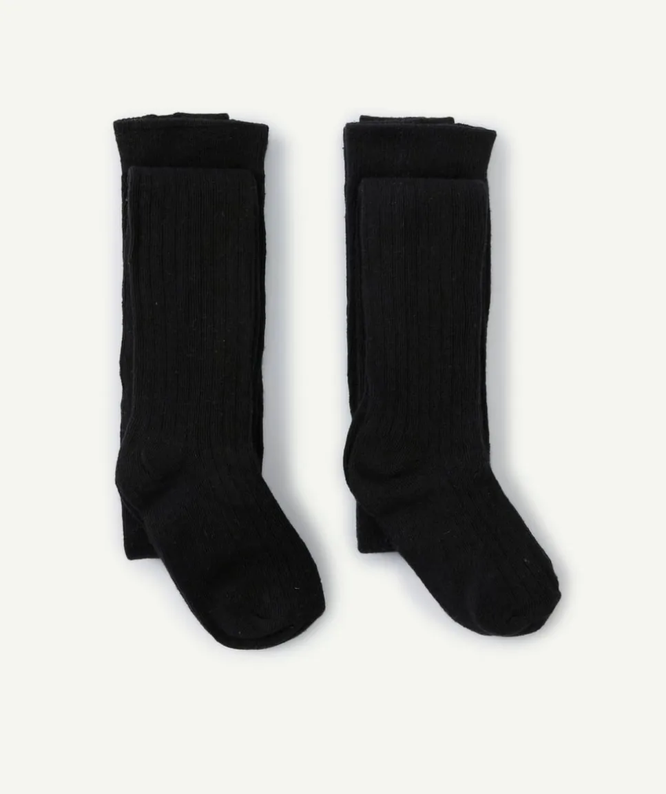 Lot de 2 paires de collant fille en tricot noir