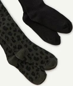 Lot de 2 paires de collants fille noirs et léopard