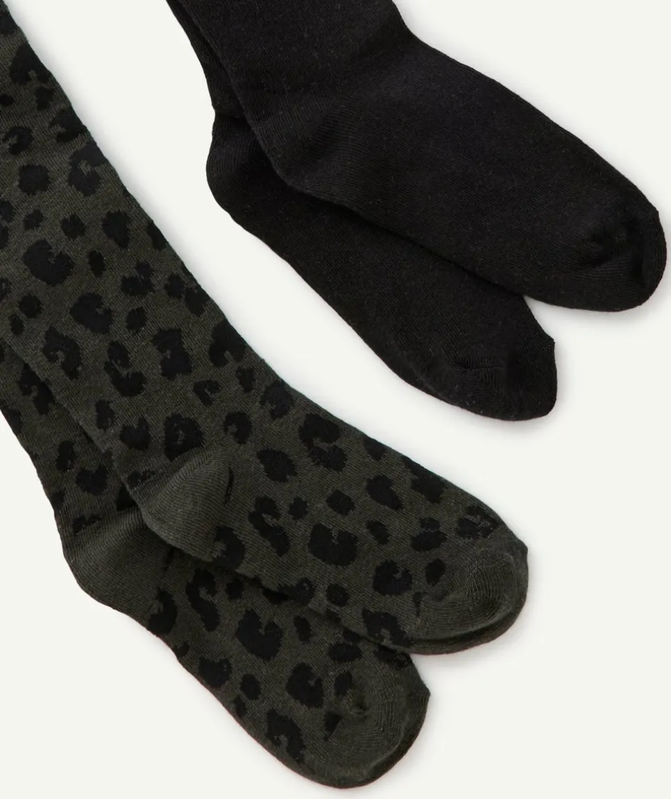 Lot de 2 paires de collants fille noirs et léopard
