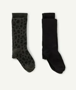 Lot de 2 paires de collants fille noirs et léopard