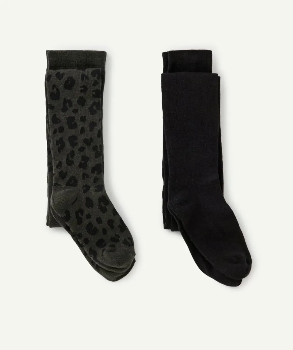 Lot de 2 paires de collants fille noirs et léopard