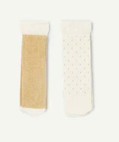 Lot de 2 paires de collants fille blanc et couleur dorée avec détails pailletés