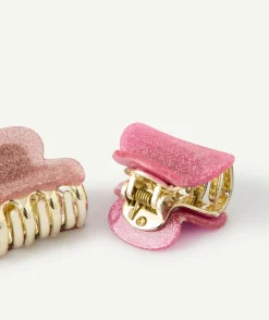 Lot de 2 pinces fille roses à paillettes