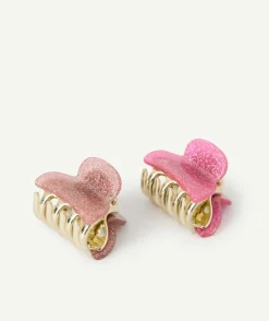 Lot de 2 pinces fille roses à paillettes