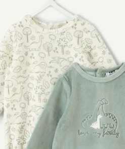 Lot de 2 pyjamas chaud effet velours naissance garçon dinosaures
