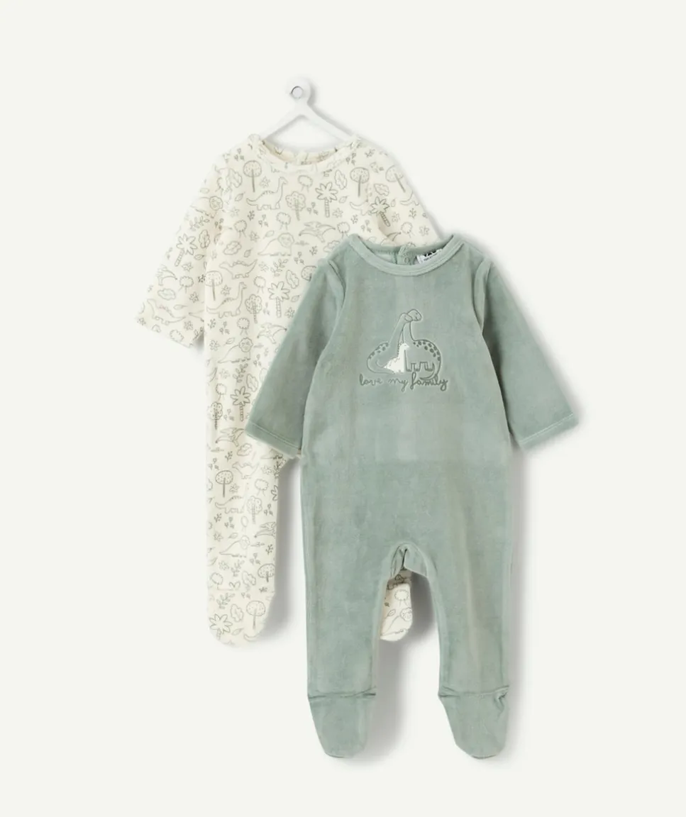 Lot de 2 pyjamas chaud effet velours naissance garçon dinosaures