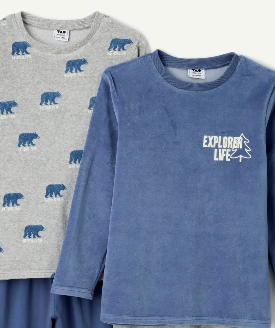 Lot de 2 pyjamas chauds effet velours garçon bleu imprimés ours