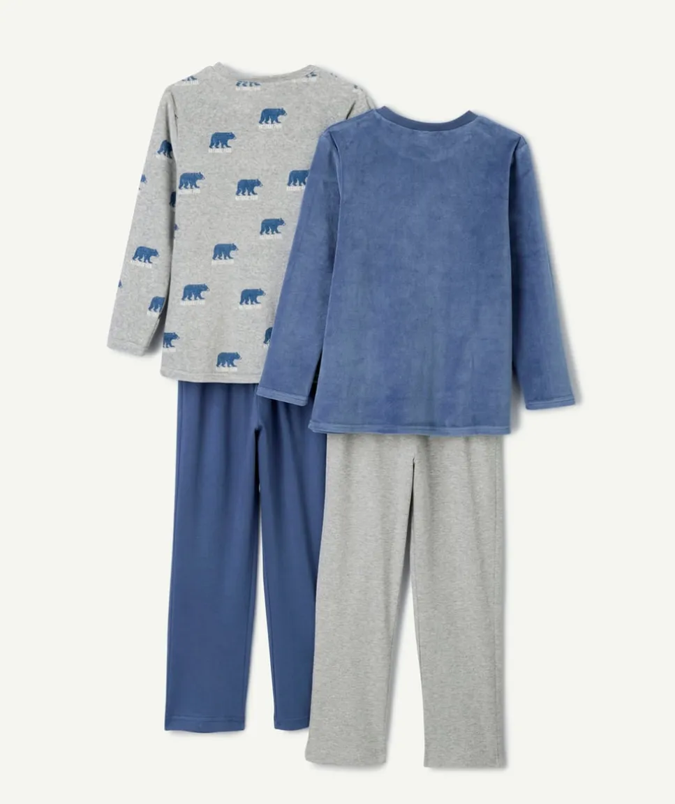 Lot de 2 pyjamas chauds effet velours garçon bleu imprimés ours