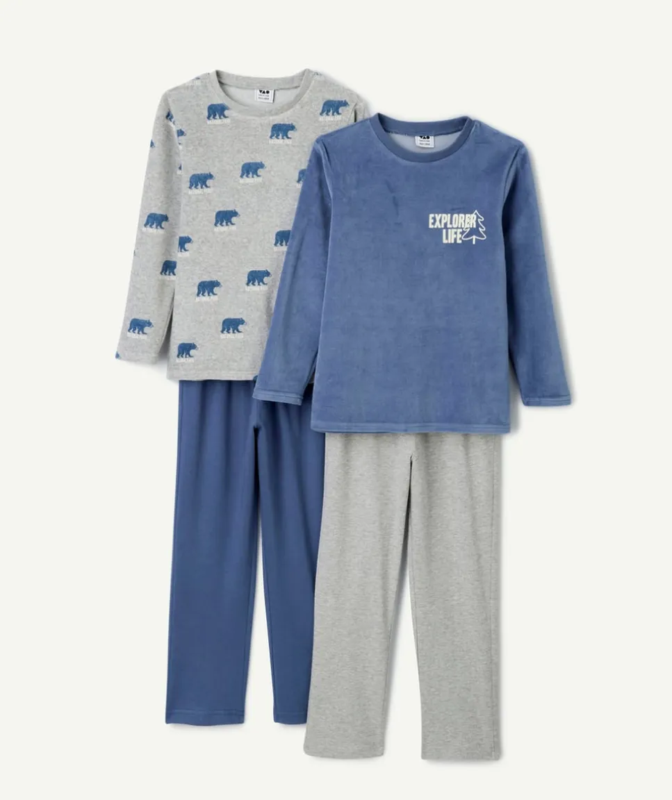 Lot de 2 pyjamas chauds effet velours garçon bleu imprimés ours