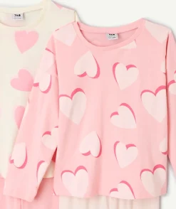 Lot de pyjamas coton fille imprimés cœur