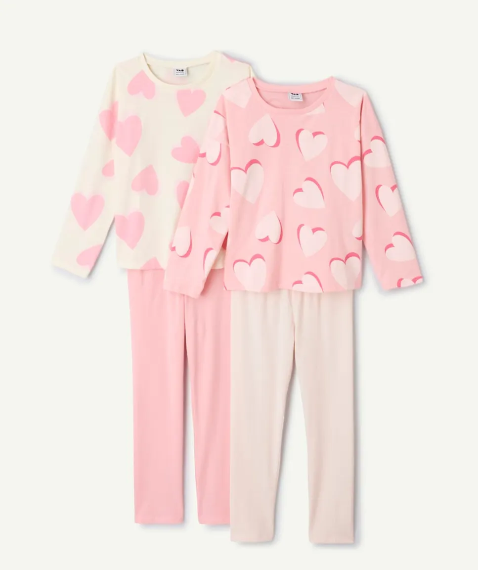 Lot de pyjamas coton fille imprimés cœur