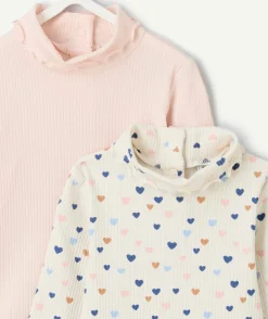 Lot de 2 t-shirts bébé fille, imprimé cœur rose