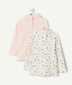 Lot de 2 t-shirts bébé fille, imprimé cœur rose