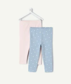 Lot 2 leggings bébé fille rose et bleu imprimé cœurs