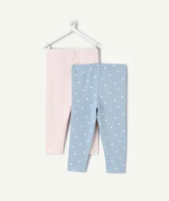 Lot 2 leggings bébé fille rose et bleu imprimé cœurs