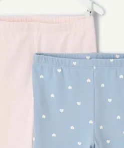 Lot 2 leggings bébé fille rose et bleu imprimé cœurs