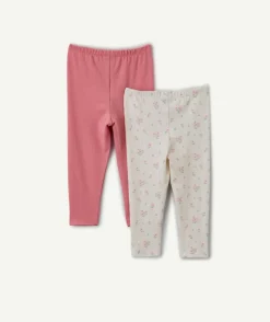Lot 2 leggings bébé fille rose imprimés et unis