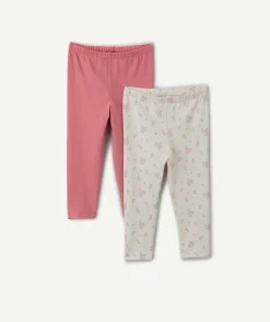 Lot 2 leggings bébé fille rose imprimés et unis