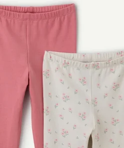Lot 2 leggings bébé fille rose imprimés et unis