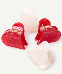 Lot 4 pinces cheveux fille cœurs rouges