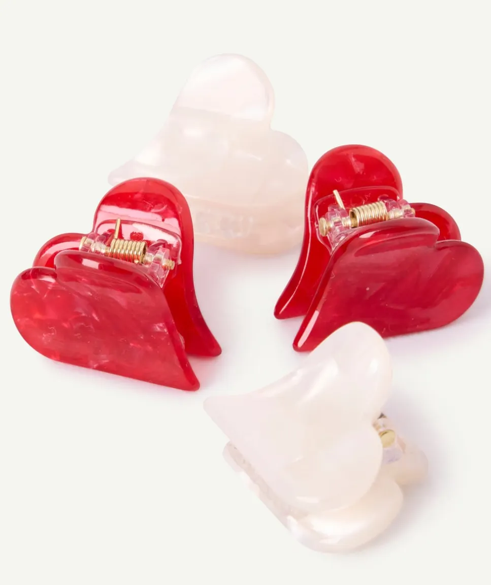 Lot 4 pinces cheveux fille cœurs rouges