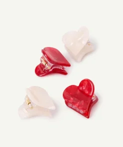 Lot 4 pinces cheveux fille cœurs rouges