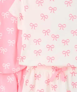 Lot pyjama deux pièces fille coton rose imprimé nœud