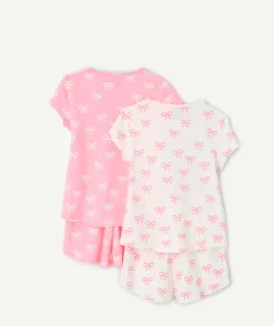 Lot pyjama deux pièces fille coton rose imprimé nœud