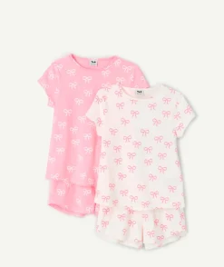 Lot pyjama deux pièces fille coton rose imprimé nœud