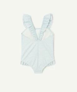 Maillot de bain fille rayé bleu volanté