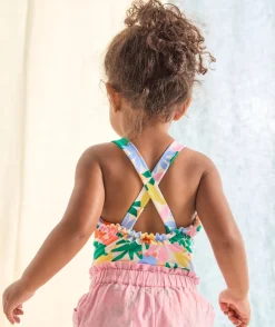 Maillot de bain 1 pièce bébé fille en fibres recyclées imprimé tropical