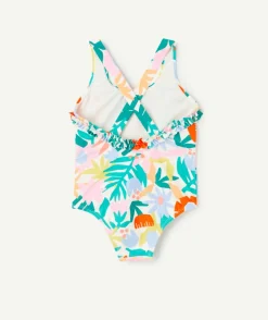 Maillot de bain 1 pièce bébé fille en fibres recyclées imprimé tropical