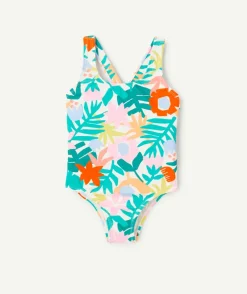 Maillot de bain 1 pièce bébé fille en fibres recyclées imprimé tropical