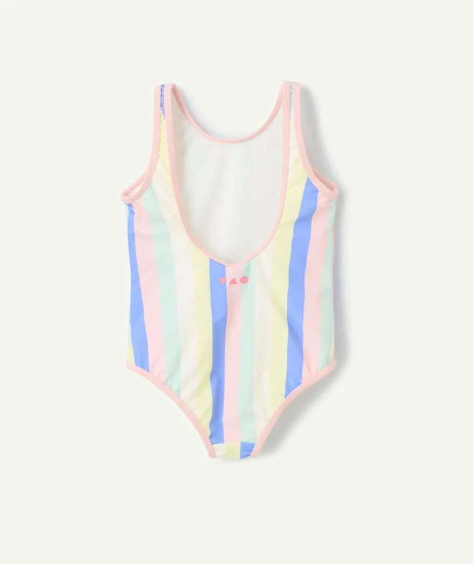 Maillot de bain 1 pièce fille imprimé à rayures colorées avec patch monsieur x madame
