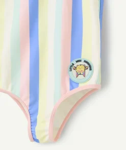 Maillot de bain 1 pièce fille imprimé à rayures colorées avec patch monsieur x madame