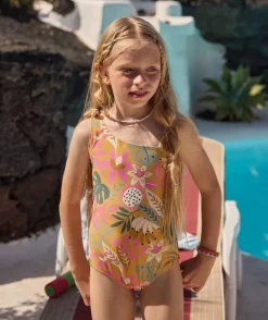 Maillot de bain 1 pièce fille imprimé tropical