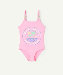 Maillot de bain 1 pièce fille rose fluo imprimé