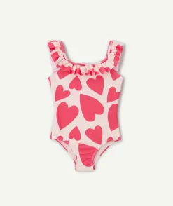 Maillot de bain 1 pièce fille à volants cœurs