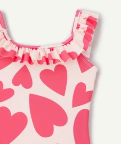 Maillot de bain 1 pièce fille à volants cœurs