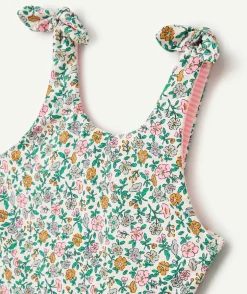 Maillot de bain 1 pièce réversible fille en fibres recyclées avec imprimés